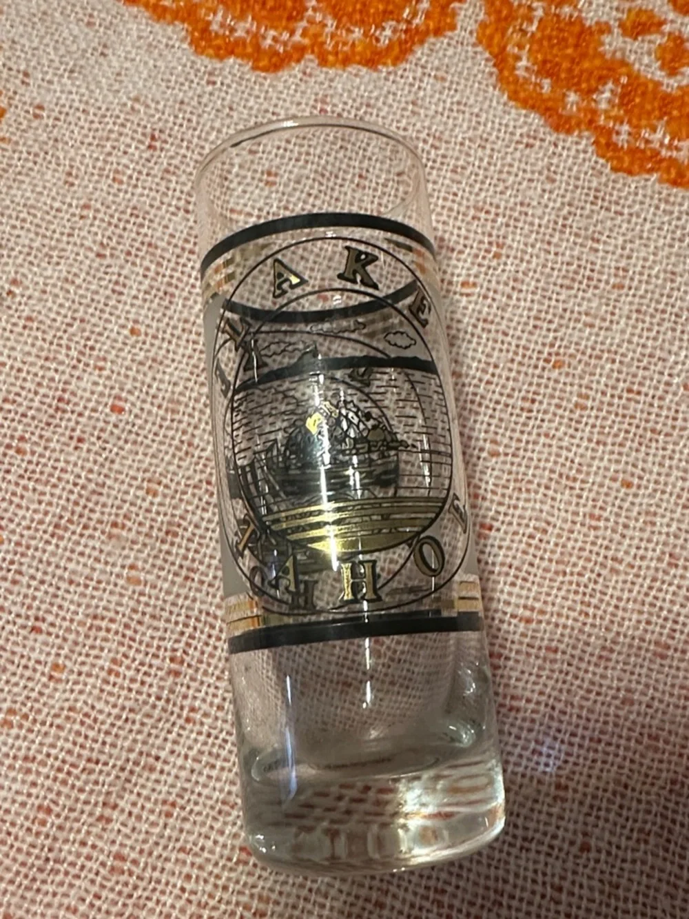 Vintage Casino Shot Glass with metallic lettering & design